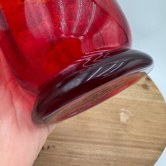 Ruby Red Hurricane Glass Vase Candle Holder Flare Top Holiday Decor - Picture 4 of 9